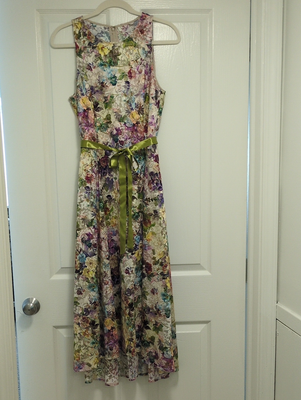 Floral Sleeveless Maxi Dress with Olive Sash